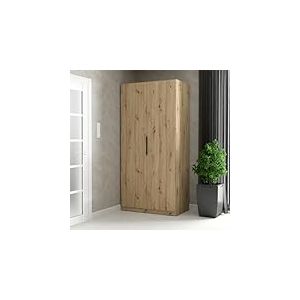 Forte CADIXO - Armoire 100 &agrave; 2 Portes pivotantes - en Bois - D&eacute;cor ch&ecirc;ne Artisanal - Largeur : 100,9 cm - Hauteur : 212,9 cm - Profondeur : 58,9 cm