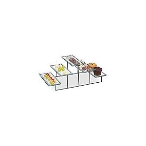 Relaxdays Serviteur gâteau, 3 niveaux, 5 assiettes de service en verre, fer, 17,5 x 46 x 24,5 cm, transparent/noir