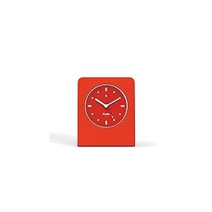 Punkt. AC01 Réveil analogique Design à Quartz, Fonction Snooze, lumière LED, Alimentation de Batterie, réveil de Secours Silencieux sans tic-tac (Bloc en Aluminium et façade en Verre) – Rouge L 3,4