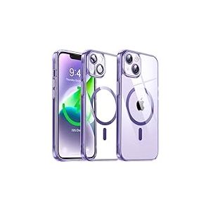 Flyzoo Coque Magn&eacute;tique Transparente pour iPhone 14 Plus (6.7'') avec Objectif Film, [Compatible avec MagSafe] [Protection Antijaune & Antirayure & Antichoc] Etui Housse Dur avec Silicone Bord, Violet