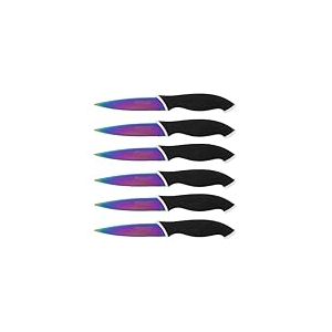 Pradel Excellence - CTI006 - Set Couteaux Steak 6 Pi&egrave;ces - Gamme Essentiels - Lames Inox Rev&ecirc;tues Titane - Manches Polypropyl&egrave;ne Soft-Touch - Multicolore - 1 Pack