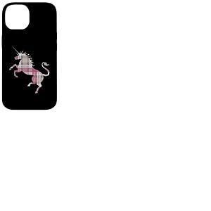 Silhouette de licorne écossaise en tartan rose, blanc et gris Coque pour iPhone 14
