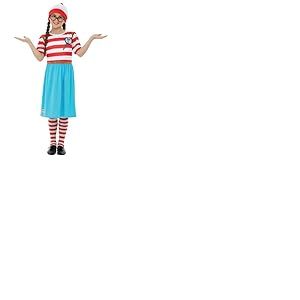 Smiffys Où est Charlie ? Costume Félicie Deluxe, Rouge et blanc, robe avec impression 3D, collants, chapeau et lunettes