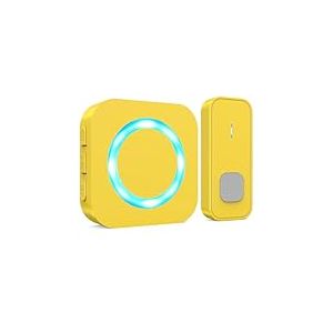 SURFOU Sonnette sans Fil Exterieur &Eacute;tanche, Longue Port&eacute;e 400M de Carillon Electronique Kit, 55 M&eacute;lodies au 5 Niveaux Volumes pour Maison, Indicateur LED Bleu (Jaune, 1 r&eacute;cepteur + 1 &eacute;metteur)