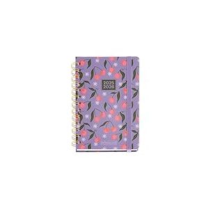 Miquelrius Agenda scolaire 25-26, planificateur de septembre 2025 à août 2026, dimensions 125,5 x 178 mm, un jour par page, double spirale, autocollants, couverture en carton doublé, fermeture à