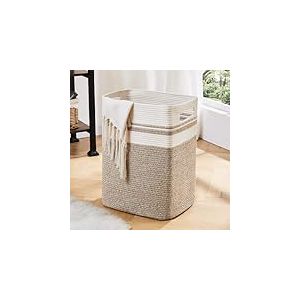 OIAHOMY Panier à linge – Grand panier de rangement pliable en coton avec poignées, panier décoratif pour couverture, salon, jouets, oreillers, vêtements – 40,6 x 33 x 55,9 cm, jaune panaché