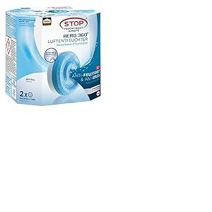 Pattex D&eacute;shumidificateur AERO 360&deg; Neutral Tabs Recharge, r&eacute;duit l'humidit&eacute; et les mauvaises odeurs, 2x 450 g recharges pour le d&eacute;shumidificateur AERO 360&deg;.