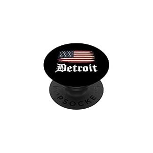 Detroit T-Shirt Michigan Drapeau Am&eacute;ricain USA 313 R&eacute;tro PopSockets PopGrip Adh&eacute;sif