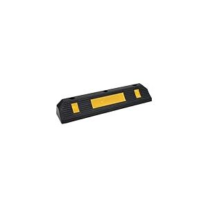 PETEX Butée de Roue avec Bandes réfléchissantes Jaunes ECE R 104 pour Garage et Parking, 58,7 x 12 x 9,5 cm, Aide au stationnement en Caoutchouc, Noir