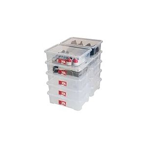 SUNDIS View Box, boîtes de rangement plastique avec couvercle, lot de 10, 25l, superposables et empilables, idéales pour ranger les armoires, le bureau, la buanderie, la salle de bain