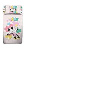 Disney Mickey et Minnie Mickey Mouse Parure de lit Simple Disney Parure de lit 1 Place, Drap Plat, Drap Housse taie d'oreiller, Rose, 100% Coton, Produit Officiel