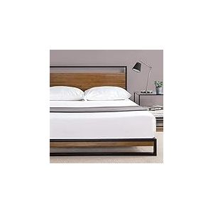Zinus Suzanne Bed 120x190 cm - Hauteur du Cadre du lit 18 cm - Structure de lit à Plate-Forme en métal et Bois avec Support à Lattes en Bois - Marron et Noir