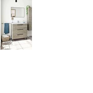 Dmora - Meuble sous-vasque Palmdale, Meuble de salle de bain, Meuble avec 3 tiroirs et miroir, lavabo non inclus, 80x45h86 cm, Chêne
