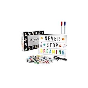Light Box avec 400 Lettres et Emojis, 2 Marqueurs- BONNYCO | Ç Inclus | Boite Lumineuse Message Idéal Décoration Maison, Chambre, Fête | Tableau Lumineux Idée Cadeau Original Anniversaire, Noël