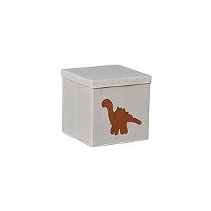 LOVE IT STORE IT - Boîte De Rangement Avec Couvercle Premium - En Tissu - Pliable - Renforcement Bois - Cube De Rangement - 30x30x30 cm - Beige Motif Dino