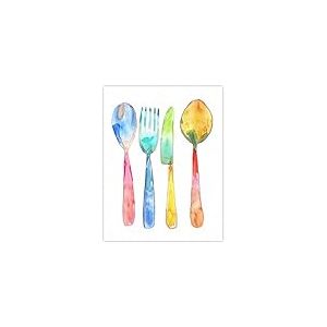 Artery8 Colourful Cutlery Fork Knife Spoon Watercolour Kitchen Large Wall Art Poster Print Thick Paper 18X24 Inch