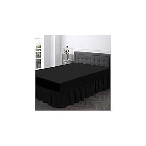 Gaveno Cavailia GC Tour de lit en Polycoton avec Base à Volants Taille Simple, Jupes élastiques d'angle, Tour de lit uni Respirant, Coton Polyester, Noir, pour très Grand lit