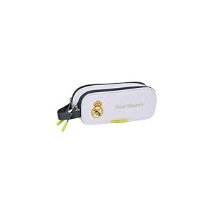 SAFTA Real Madrid EQUIPACI&Oacute;N 25/26 - Trousse Double Enfant, id&eacute;ale pour Les Enfants d'&acirc;ge Scolaire, Confortable et Polyvalente, qualit&eacute; et r&eacute;sistance, 21 x 6 x 8 cm, Blanc, M, D&eacute;contract&eacute;