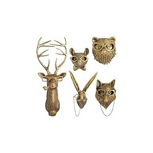 GUASDIE D&eacute;coration murale en forme de t&ecirc;tes d'animaux, support en fausse t&ecirc;te de cerf, d&eacute;coration murale en r&eacute;sine &agrave; suspendre pour salon, chambre &agrave; coucher, cuisine, cadeau, 5 pi&egrave;ces,