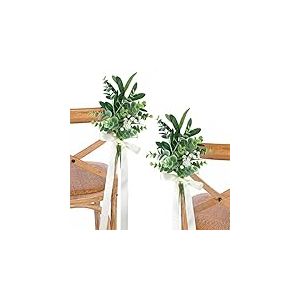 Rinlong Lot de 6 nœuds décoratifs pour allée de Mariage - Banc d'église - Banc de Chaise de Mariage - Décorations d'allée en Eucalyptus Artificiel