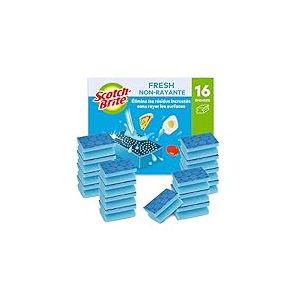 Scotch-Brite Fresh, Éponge à récurer non-rayante, 16 par lot - Élimine rapidement les résidus incrustés sans rayer les surfaces