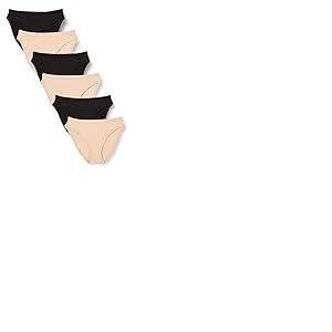 Amazon Essentials Culotte &agrave; Coupe Haute en Coton Femme, Lot de 6, Noir/P&eacute;tale Clair, 46