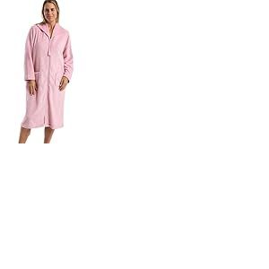 Marlon Womens Serena Front Embossed Fleece Housecoat Zip Up Bath Robe Peignoir, Tourbillon de Rose, S Femme