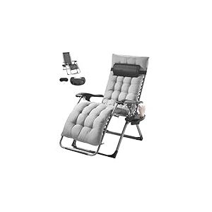 VEVOR Fauteuil Inclinable Z&eacute;ro Gravit&eacute;, 645 mm, Transat Relax Jardin pour Int&eacute;rieur Ext&eacute;rieur, Chaise Longue Anti-gravit&eacute; R&eacute;glable avec Coussin, Appui-t&ecirc;te, Repose-pieds, Porte-gobelet, 226,8 kg, Gris