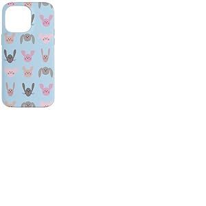 Adorable Personnage Kawaii Rose tête de Lapin Cochon Bleu Coque pour iPhone 14 Pro Max