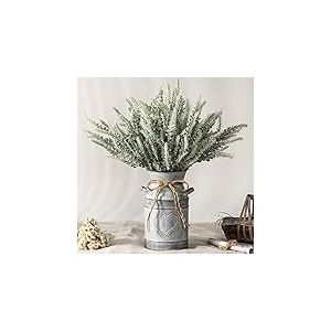 LESING Fleurs de Lavande artificielles avec Vase, Fausses Plantes de Lavande dans Un Vase d&eacute;coratif en m&eacute;tal, Fleurs Vintage rustiques pour d&eacute;coration de Maison et de Ferme (C&oelig;ur, Blanc)