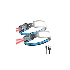 Smiling Shark Frontale Rechargeable, 2 Pack LED Lamp Frontale 7*Lumières Blanches Super Brillantes Avec Lumière Rouge de l'arrière Headlamp Pour Camping Réparation, LED-Lamp-Fontale-USB-Rechargeable