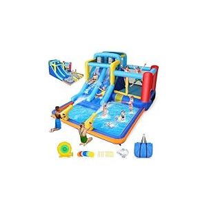 Ch&acirc;teau Gonflable 9 en 1 pour Enfants de 3 &agrave; 10 Ans, ext&eacute;rieur int&eacute;rieur Castle Bouncer en Plein air avec Double Toboggan Zone de Saut, Grande Piscine Aquatique