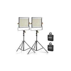 NEEWER 480 LED Panneau Lumi&egrave;re Torche Vid&eacute;o Photo - 2 Packs Panneau LED Torche Video Bicouleur avec Support en U et Support de Lumi&egrave;re pour Studio Youtube,3200-5600K CRI 96+