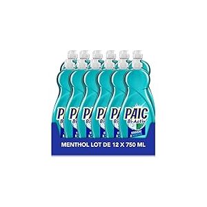 PAIC - Liquide Vaisselle Main BI-ACTIV' Vinaigre & Menthol - Nettoie - Dégraisse - Lot de 12 flacons de 750mL