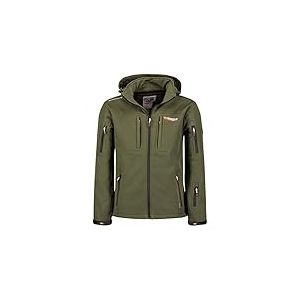 Geographical Norway Tunarama Men - Veste Softshell Capuche Homme Impermeable - Manteau Outdoor Blouson Coupe Vent Tactique Resistant - Randonnee Ski Automne Hiver Printemps (Kaki XXL)