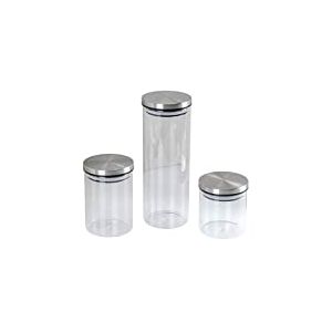 axentia Ensemble de Bocaux de Rangement, Trois Bocaux pour Stockage des Aliments, Pot &agrave; &Eacute;pices en Verre avec Couvercle en Bambou, Transparent