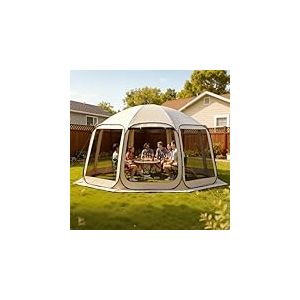 VEVOR Tente Moustiquaire Pop Up 450x425x245 cm Abri Moustiquaire Pliant 12-15 Personnes Tente Portable pour Jardin Terrasse Cour Activit&eacute;s Plein Air, avec Sac de Transport, Piquets de Fixation, Beige