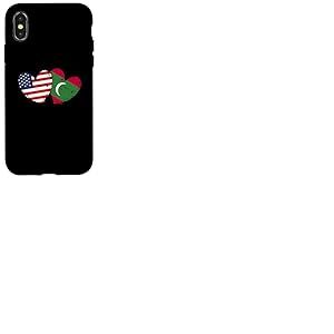 Drapeau américain des Maldives en Forme de cœur avec Double Drapeau américain Coque pour iPhone X/XS