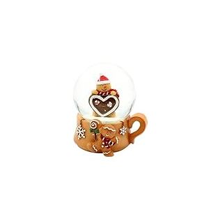 Boule à Neige - Figurine en Pain d'épices - avec Tasses - Socle - L x l x H - Diamètre de la Boule : 7,8 x 8 x 8,8 cm - Diamètre : 6,5 cm - Cœur