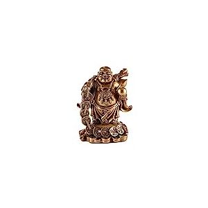 lachineuse - Statuette Bouddha Rieur - Traditions Bouddhistes - Sapèques Chinoises - Symbole Feng Shui Chance & Fortune dans la Maison - en Résine Doré 16,5 cm - Idée Déco & Cadeau Chine, Asie