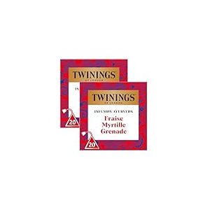 Twinings - Assortiment D&eacute;couverte Ayurveda - Infusion Fraise Myrtille Grenade - 40 Sachets - &agrave; D&eacute;guster Chaud ou Froid