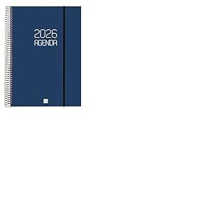 Finocam Agenda &agrave; spirale 2026 1 jour par page | janvier &agrave; d&eacute;cembre (12 mois) | Agenda A4 annuel 2026 avec &eacute;lastique, couverture en polypropyl&egrave;ne &agrave; spirale opaque, bleu catalan