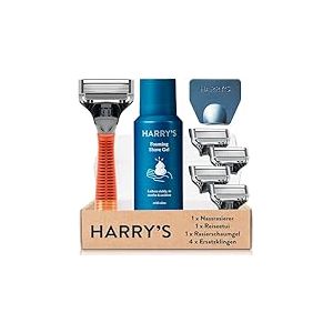 Harry's Rasoir pour homme avec manche orange, 4 lames de rechange, &eacute;tui de lame de voyage et gel &agrave; raser de 60 ml