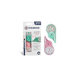 Osama - Correcteur Blanc à Ruban, 20 M, Kit 2 Pièces, Idéal comme Accessoire Bureau, Papeterie et Fourniture Scolaire - Effaceur pour Écrire sans Erreur avec Couverture Optimale Blanche, Longue Durée