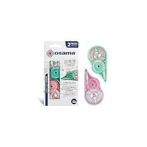 Osama - Correcteur Blanc à Ruban, 20M, Kit 2 Pièces, Idéal pour Papeterie, Accessoire Bureau et Fourniture Scolaire, Effaceur pour Écrire sans Erreur avec Couverture Optimale, Longue Durée, Pastel