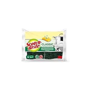 Scotch-Brite Classic Éponge à Récurer en Cellulose Non Rayante - 4 Pièces - Tampon à Récurer Très Absorbant Indiqué pour Les Tâches de Nettoyage Quotidiennes, Vert - Classic