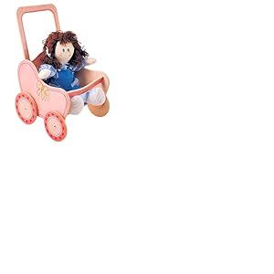 Dida - Poussette pour Poupées Rose: Fabriquée en Bois, Landau pour Grandes Poupées jusqu'à 50 cm, Idéale pour Les Jeux de Rôle de Petits Parents, pour Enfants de 2, 3, 4 Ans