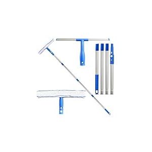 Raclette Vitre,1.6m Nettoyeur Vitre Telescopique avec Raclette en Silicone et Brosse en Microfibres Kit de Nettoyage de Fen&ecirc;tre Professionnel pour Verre, Douche, Miroir, Voiture ﻿