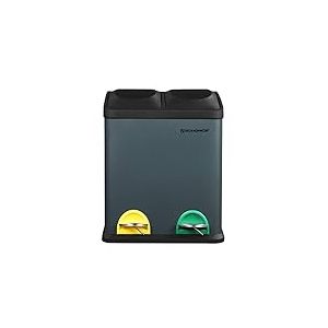 SONGMICS LTB30G Poubelle de tri sélectif 30 l 2 x 15 l Poubelle à pédale avec seau intérieur, pédales colorées, système de tri sélectif pour la cuisine, gris fumé/noir