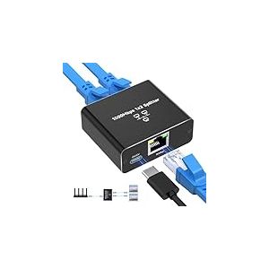 NEUTYPECHIC Switch RJ45 Multiprise Ethernet 2 Ports, 1000 Mbps LAN Splitter 1 à 2, Switch Ethernet Gigabit RJ45 Aluminium avec Câble Type C pour Ordinateurs, Commutateurs, Téléviseurs, Routeur